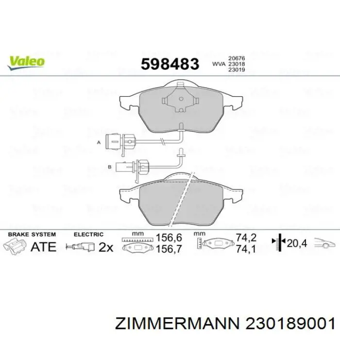 Купить 230189001 Zimmermann Колодки тормозные