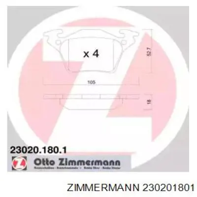 230201801 Zimmermann колодки тормозные задние дисковые