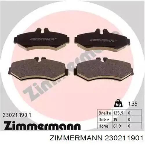 230211901 Zimmermann Колодки тормозные дисковые комплект