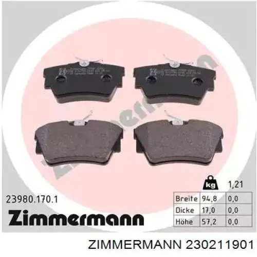 Колодки дисковые  Zimmermann 230211901 цена, от 26.92 USD