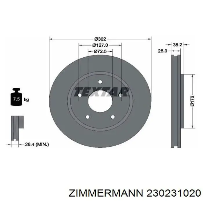 Передний тормозной диск Zimmermann 230231020
