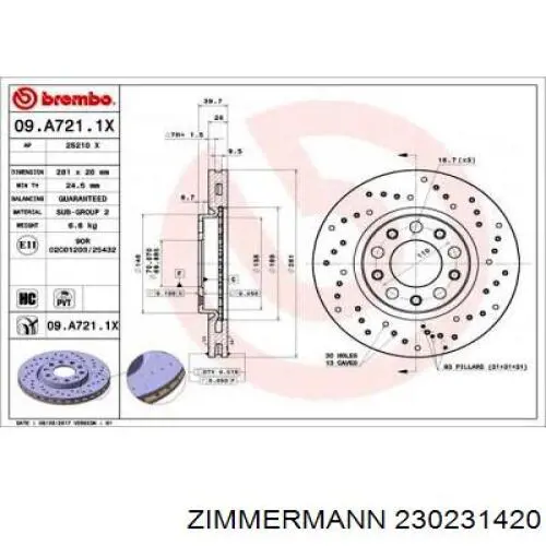 Тормоз дисковый передний Zimmermann 230231420 цена, от 59.35 USD