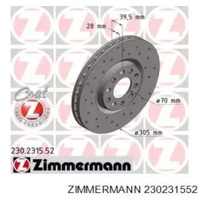 Тормоз дисковый передний Zimmermann 230231552 цена, от 63.60 USD