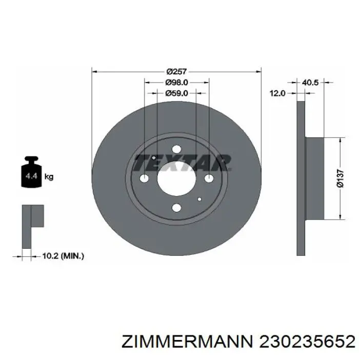 Задний тормозной диск Zimmermann 230235652 цена, от 25.96 USD