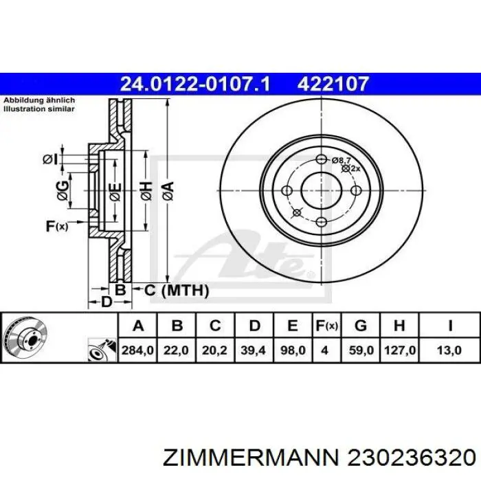 Передние тормозные диски 230236320 Zimmermann