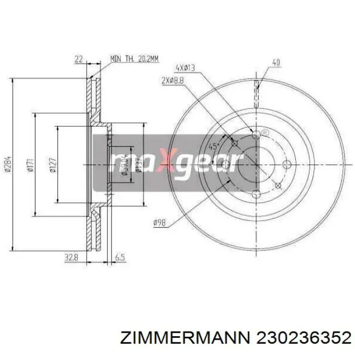 Тормоз дисковый передний Zimmermann 230236352 цена, от 48.94 USD