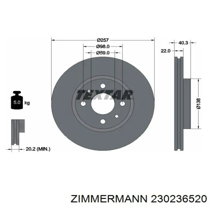 Тормоз дисковый передний Zimmermann 230236520 цена, от 31.07 USD
