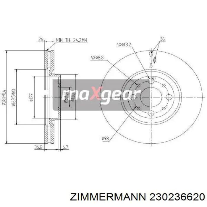 Передний тормозной диск Zimmermann 230236620