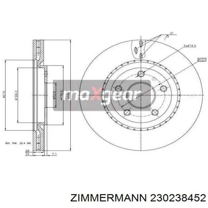 Передние тормозные диски 230238452 Zimmermann