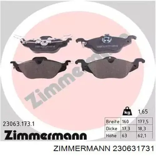 Передние тормозные колодки 230631731 Zimmermann