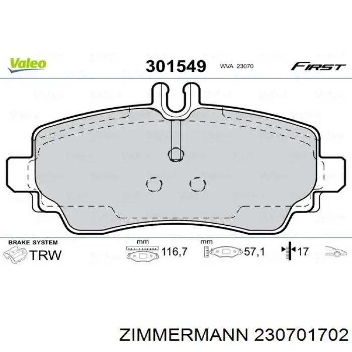 Передние тормозные колодки 230701702 Zimmermann
