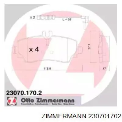 23070.170.2 Zimmermann колодки тормозные передние дисковые