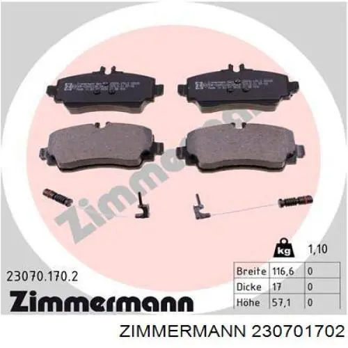 Колодки гальмівні передні, дискові 230701702 Zimmermann
