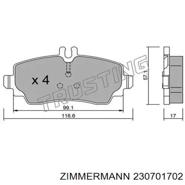 Купить 230701702 Zimmermann Колодки тормозные