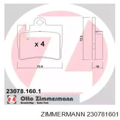 Задние тормозные колодки 230781601 Zimmermann