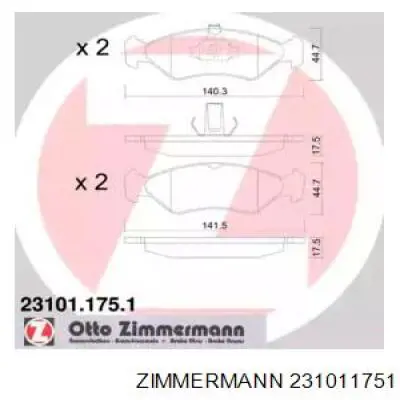 Передние тормозные колодки 231011751 Zimmermann