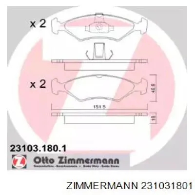 231031801 Zimmermann колодки тормозные передние дисковые