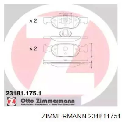 Передние тормозные колодки 231811751 Zimmermann