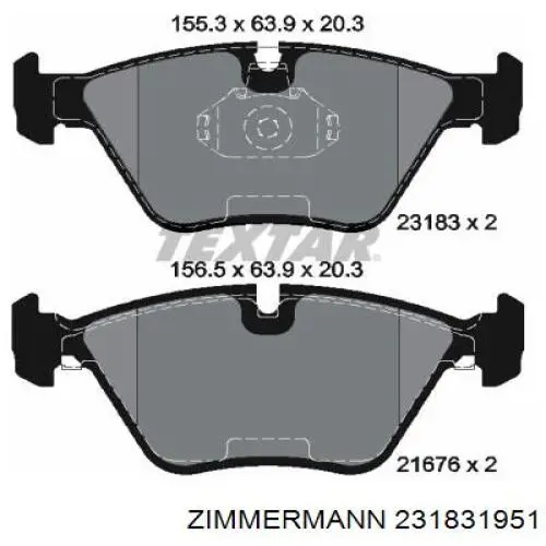 Передние тормозные колодки 231831951 Zimmermann