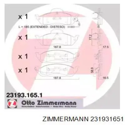 Передние тормозные колодки 231931651 Zimmermann