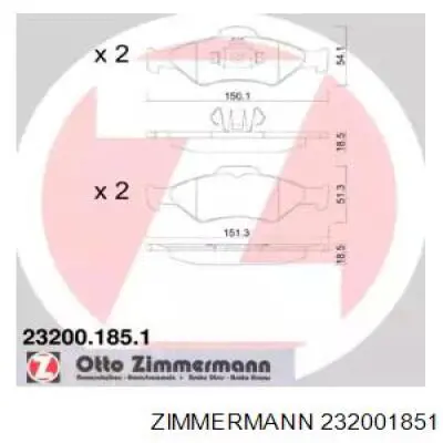 232001851 Zimmermann колодки тормозные передние дисковые