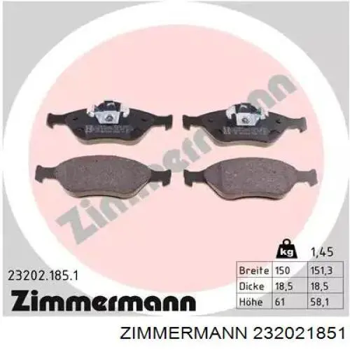 Колодки тормозные передние дисковые Zimmermann 232021851