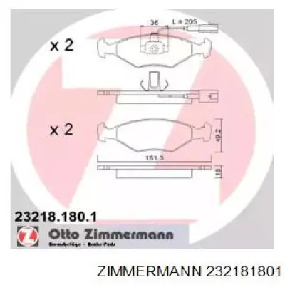 232181801 Zimmermann колодки тормозные передние дисковые