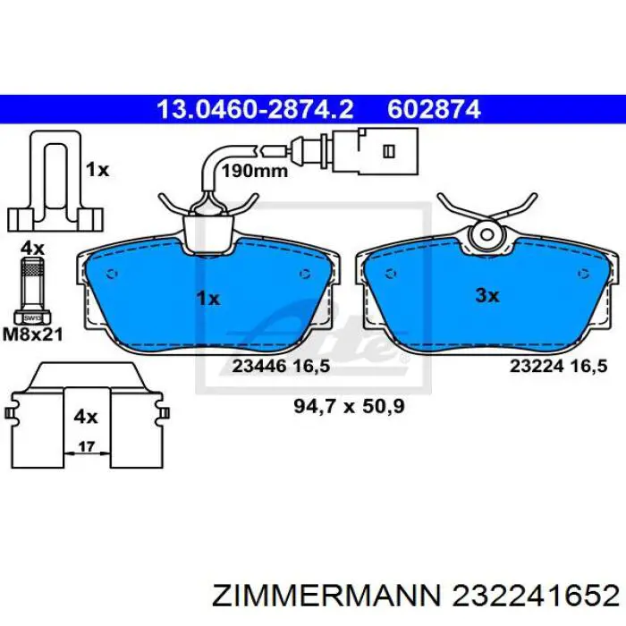 Задние тормозные колодки 232241652 Zimmermann