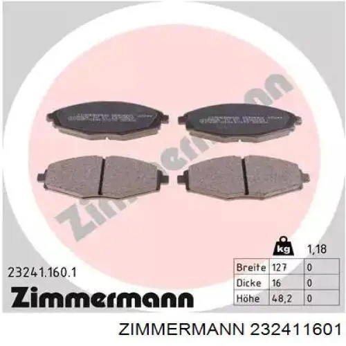 232411601 Zimmermann колодки тормозные передние дисковые