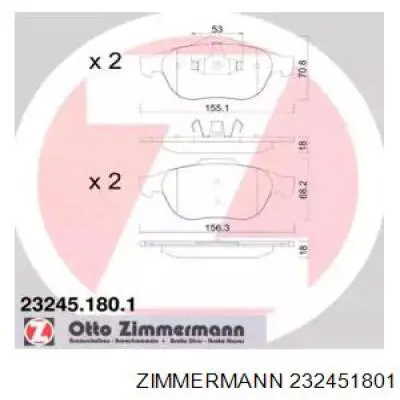 23245.180.1 Zimmermann колодки тормозные передние дисковые