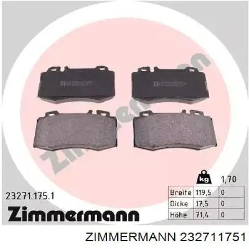 Передние тормозные колодки 232711751 Zimmermann