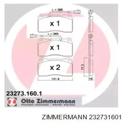 Передние тормозные колодки 232731601 Zimmermann