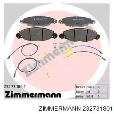 23273.180.1 Zimmermann колодки тормозные передние дисковые