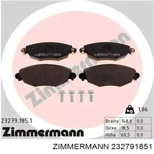 Передние тормозные колодки 232791851 Zimmermann