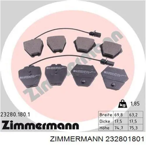 232801801 Zimmermann sapatas do freio dianteiras de disco