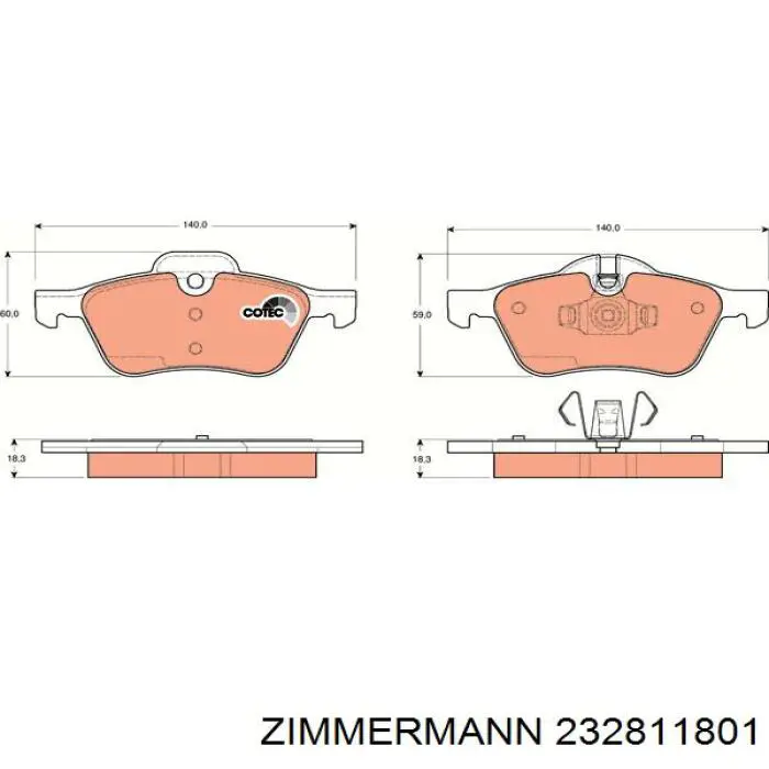 Передние тормозные колодки 232811801 Zimmermann