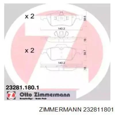 Передние тормозные колодки 232811801 Zimmermann