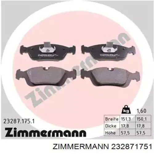 23287.175.1 Zimmermann колодки тормозные передние дисковые