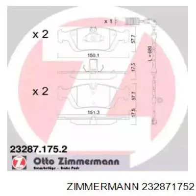 232871752 Zimmermann колодки тормозные передние дисковые