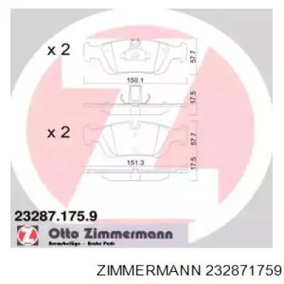 232871759 Zimmermann колодки тормозные передние дисковые