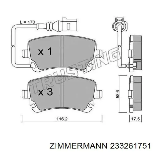 Купить 233261751 Zimmermann Колодки тормозные задние, дисковые