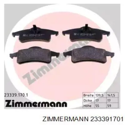 Колодки тормозные задние дисковые Zimmermann 233391701