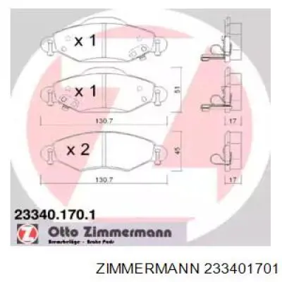 Передние тормозные колодки 233401701 Zimmermann