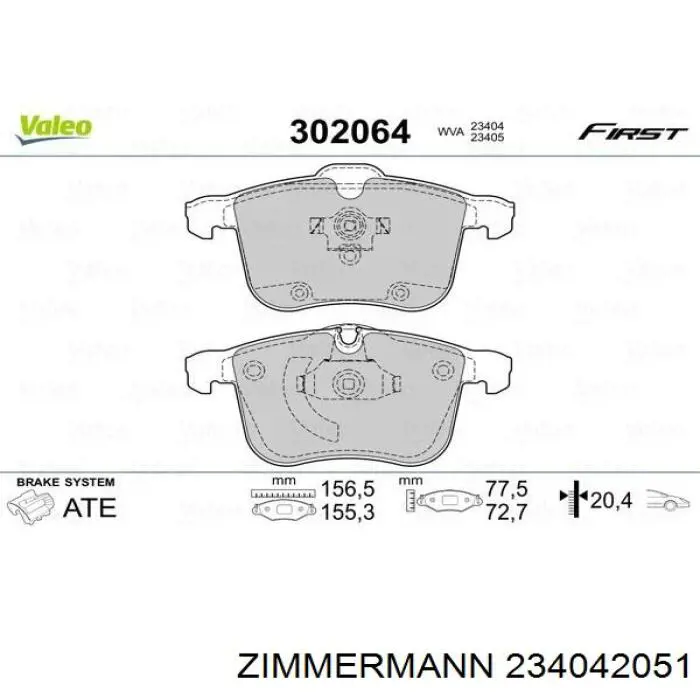 Передние тормозные колодки 234042051 Zimmermann