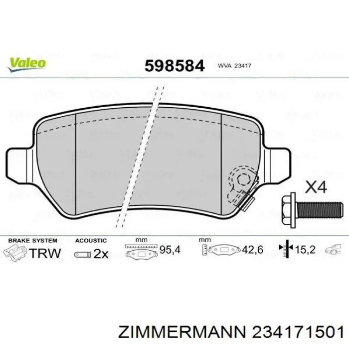 Купить 234171501 Zimmermann Колодки тормозные задние, дисковые
