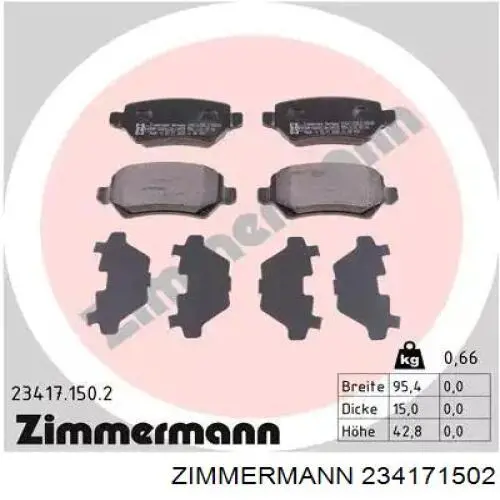 234171502 Zimmermann колодки тормозные задние дисковые