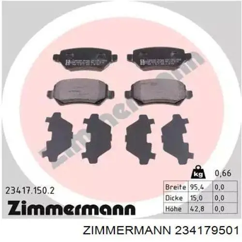 Колодки дисковые  Zimmermann 234179501 цена, от 16.65 USD