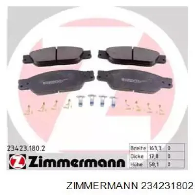 23423.180.2 Zimmermann колодки тормозные передние дисковые