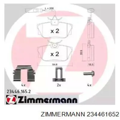 234461652 Zimmermann колодки тормозные задние дисковые