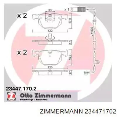 234471702 Zimmermann колодки тормозные задние дисковые